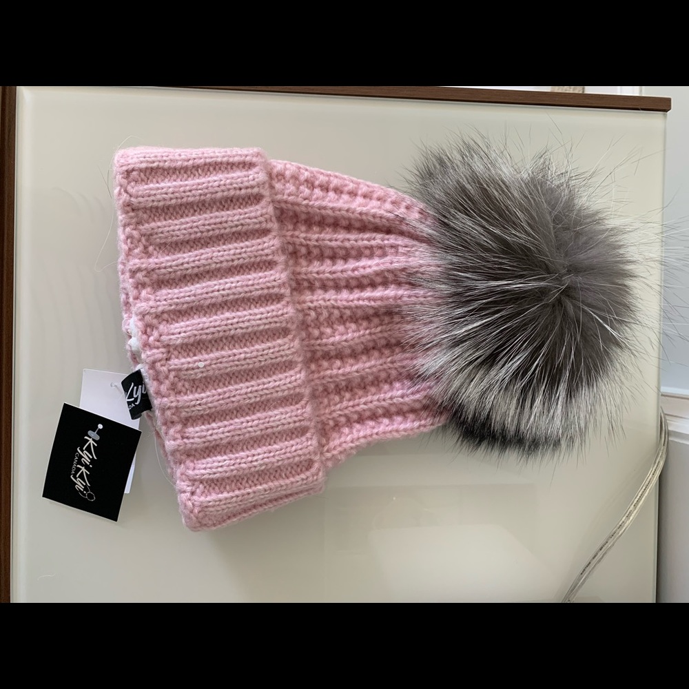 Kyi Kyi Genuine Fox Fur Pompom Wool Blend Beanie